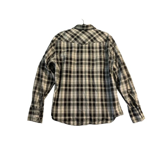 Eighty Eight Mens Size Large Black Plaid Green White Long Sleeve Button Up Shirt - Picture 2 of 4